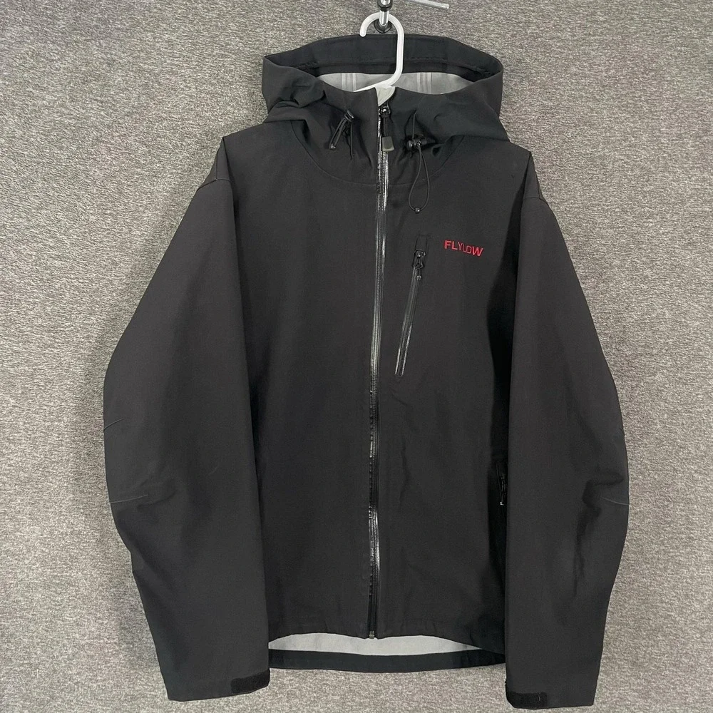 Flylow Higgins Shell Jacket Mens Large Black Hooded Full Zip Ski Snow Waterproof